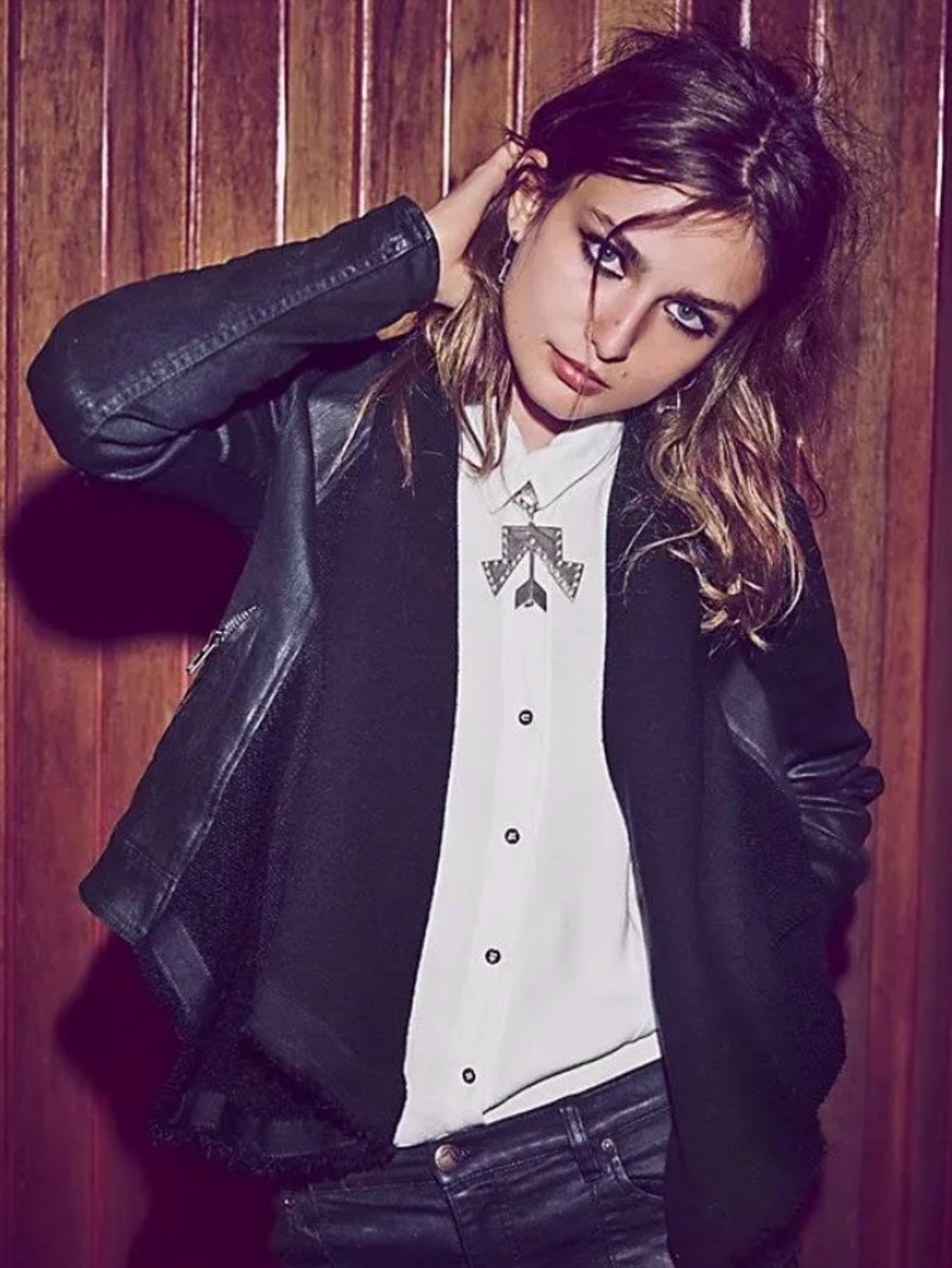 Free People Coated Black Moto Jacket Waterfall Drape Front Zip Cuffs Size 4